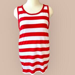 Pacific Surf Sleeveless Tank T Shirt Cami Dress Beach Cover XL Red White Stripes